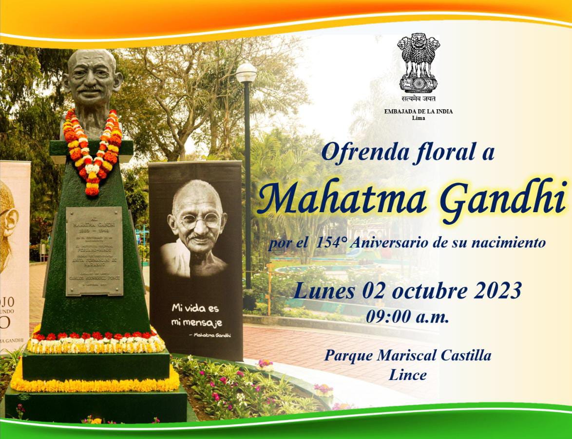 Celebration of Gandhi Jayanti 2023 with floral tributes, cultural performance in Peru